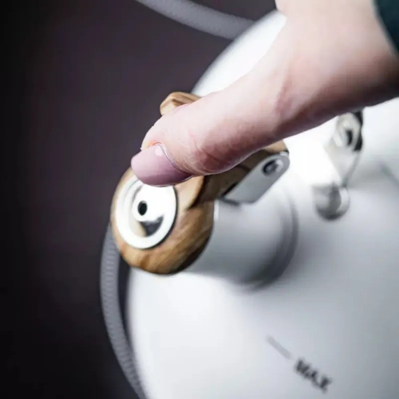 Ceainic cu fluier Kinghoff KH 1860, 2.5 l, Inductie, Maner din lemn, Alb