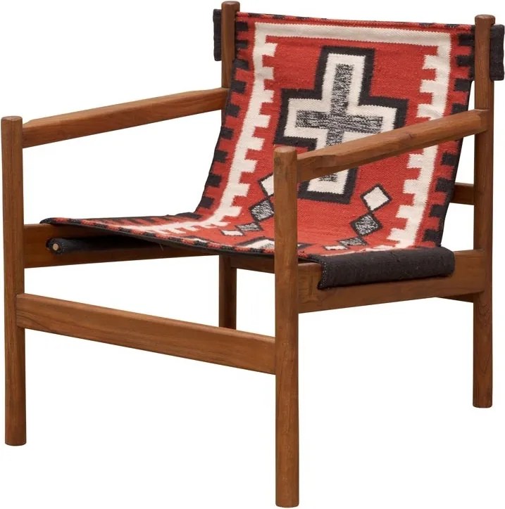 Fotoliu lounge kilim din lână și bumbac cu structură din lemn de acacia, „Frontierra”