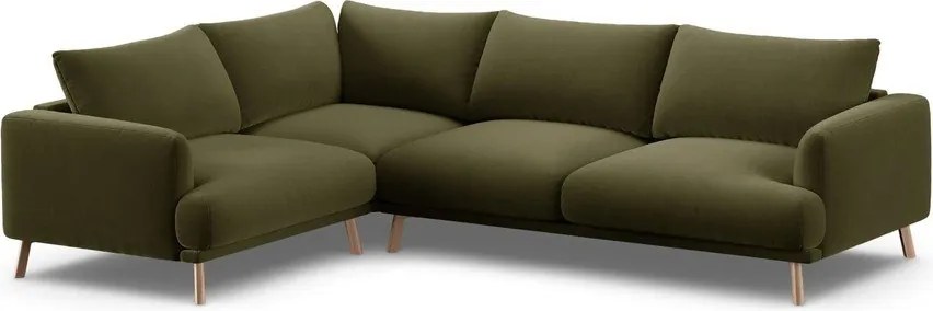 Colțar verde cu tapițerie din catifea (cu colț pe partea stângă/în formă de ”L”) Naomi – Micadoni