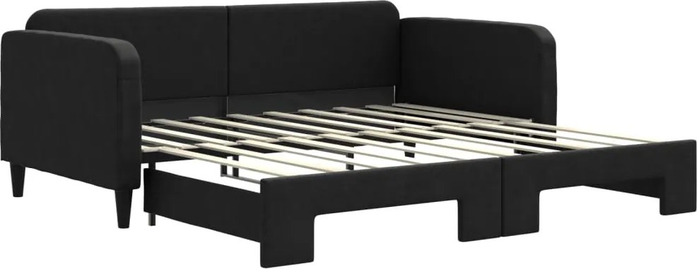 vidaXL Pat de zi cu extensie, negru, 90x190 cm, textil