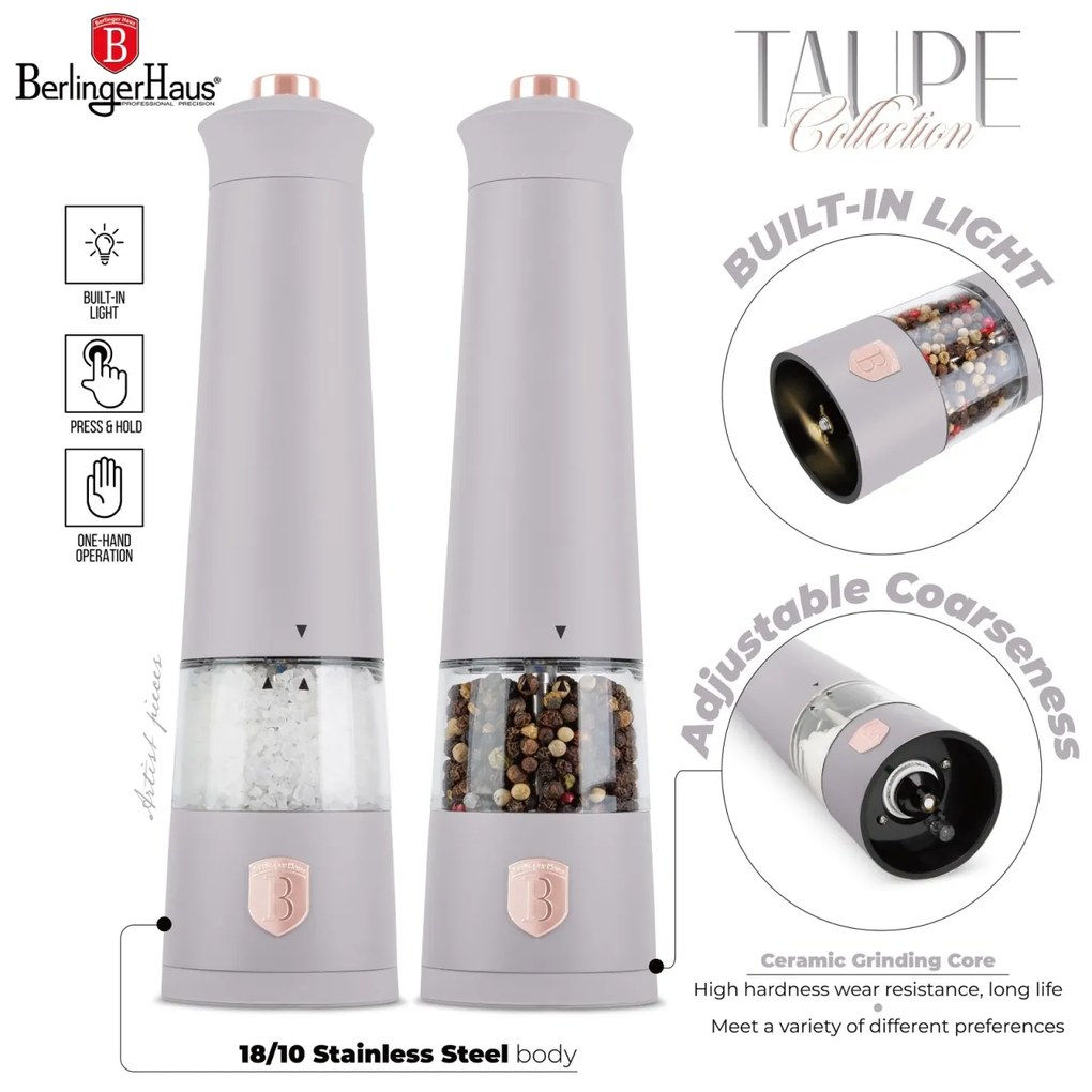 Rasnite sare si piper 2 piese Taupe Berlinger Haus BH 9544