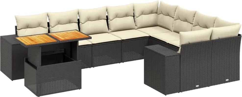 vidaXL Set canapele de grădină cu perne, 10 piese, negru, poliratan