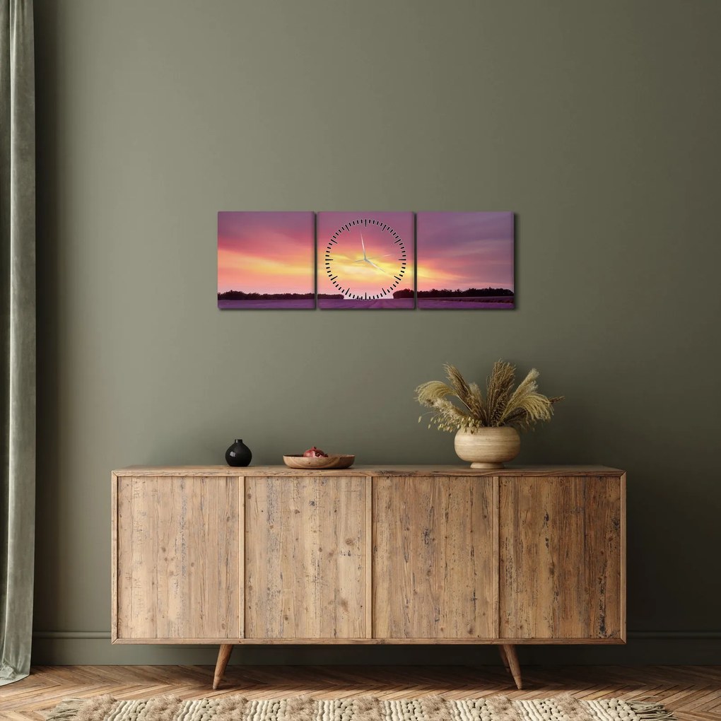 Tablou - Câmp de lavandă (cu ceas) (90x30 cm)