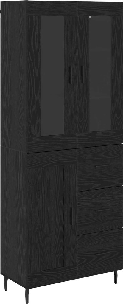 vidaXL Bufet cu sertar 2 pcs Stejar Negru Lemn Stratificat și Sticlă