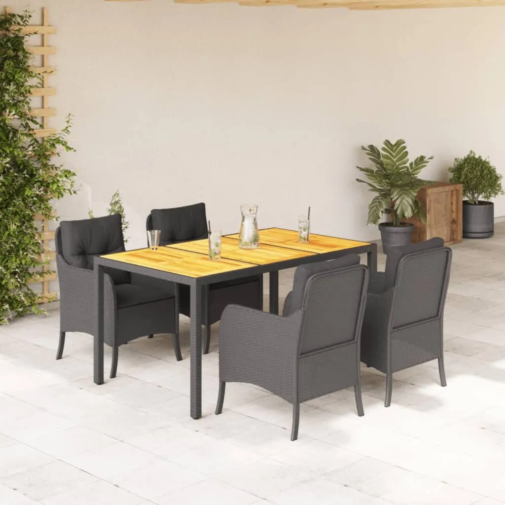 vidaXL Set mobilier de grădină cu perne, 5 piese, negru, poliratan