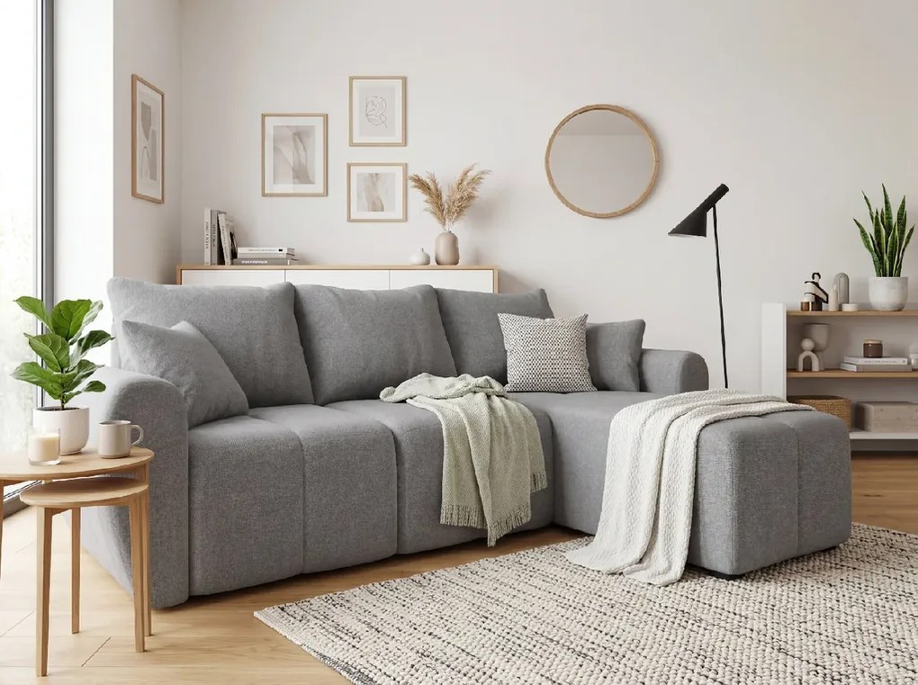 Coltar extensibil de colt SEVIO, gri, reversibil, 246x145 cm + 2 perne GRATUIT