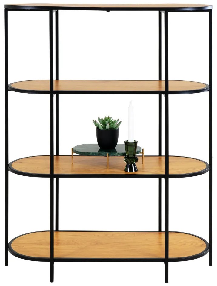 Vita Raft oval, 4 rafturi, efect stejar, cadru negru 85x36x111 cm