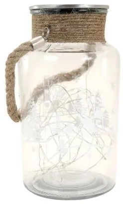 Decoratiune Craciun, borcan de sticla cu braduleti, LED, 3xAAA, IP44, 13x23.5 cm