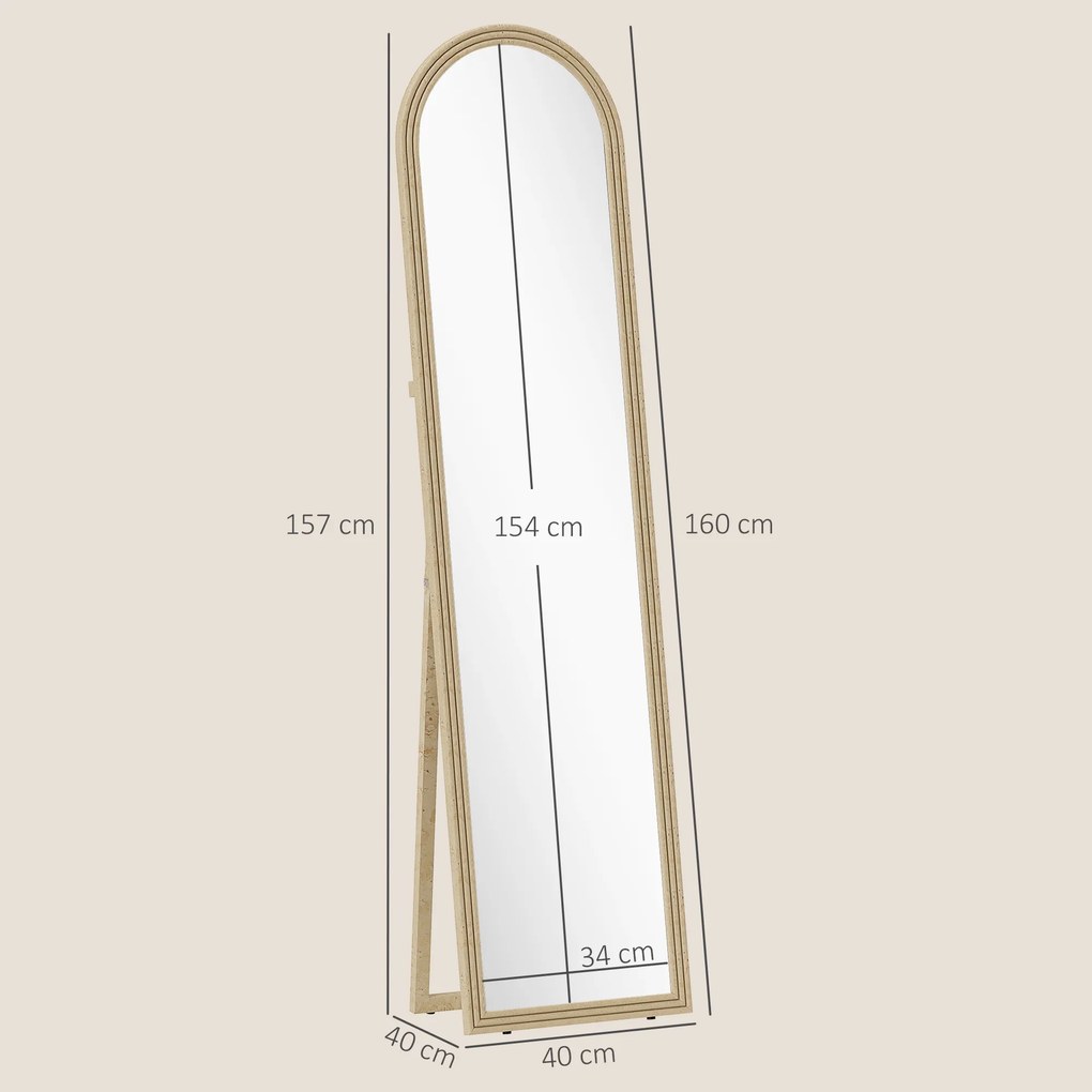 Oglindă HOMCOM de Podea și de Perete cu Suport, efect de Piatră, 40x160cm, Bej. | Aosom Romania