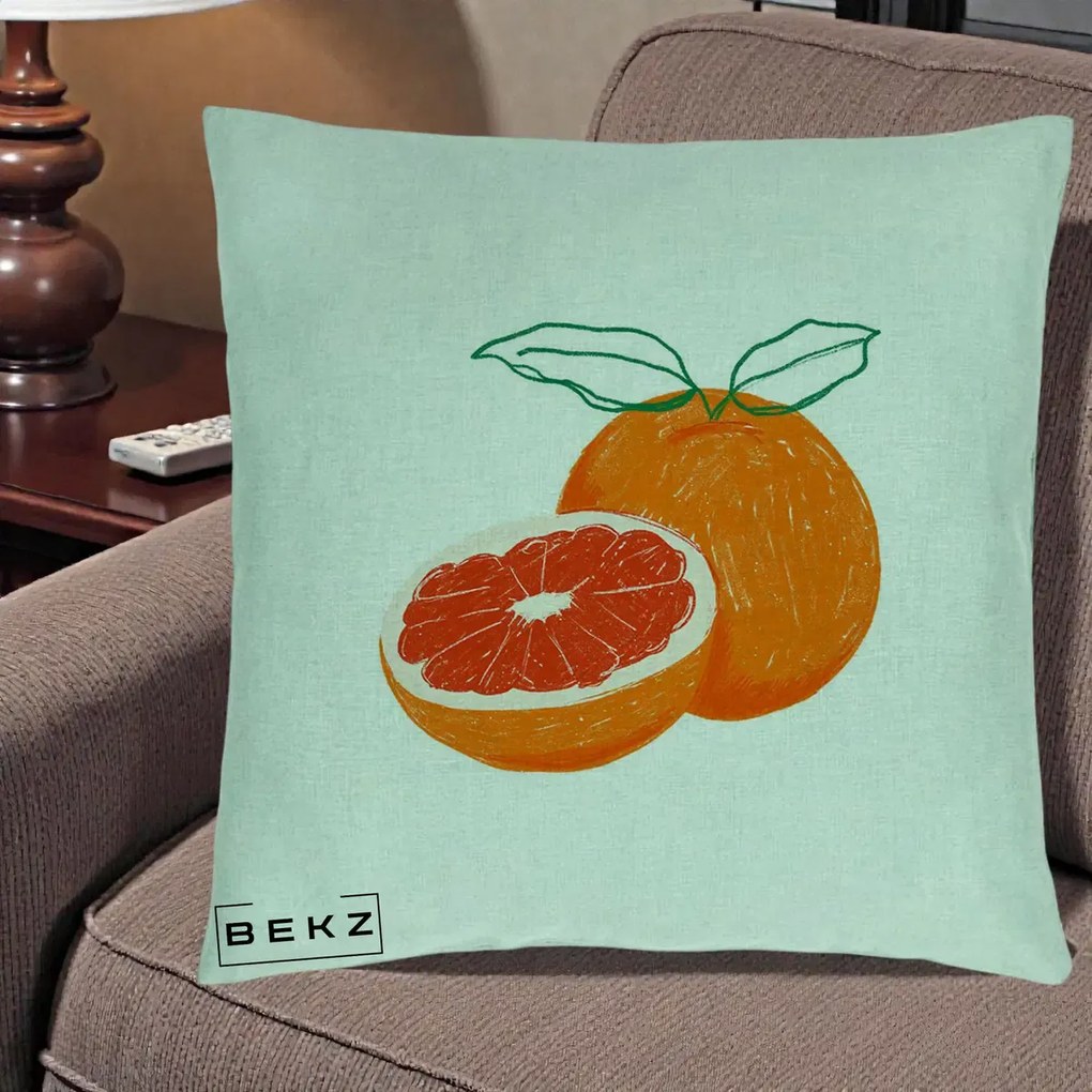 Perna Decorativa Grepfrut Citrus, 40x40 cm, Verde Menta, Husa Detasabila, Perna Inclusa, BEKZ®