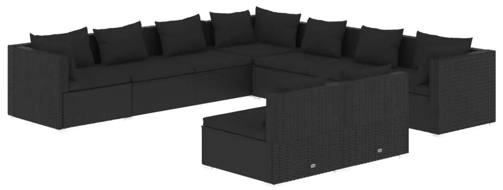 3102416 vidaXL Set mobilier de grădină cu perne, 9 piese, negru, poliratan