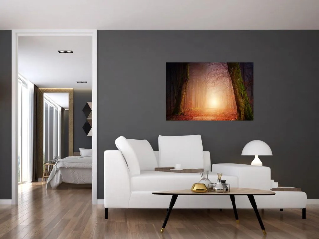 Tablou cu pădurea toamna în ceață (90x60 cm)