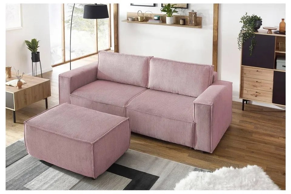 Taburet roz deschis cu tapițerie din catifea reiată Nihad – Bobochic Paris