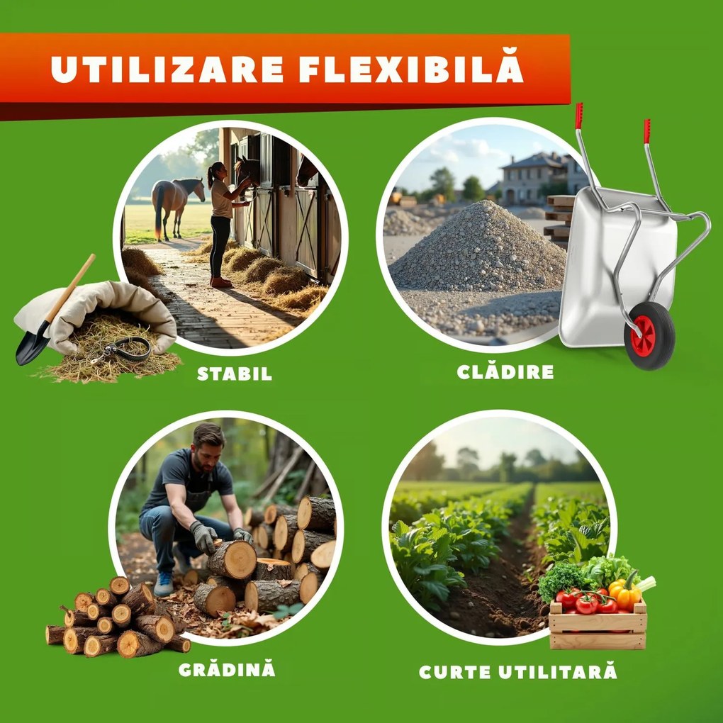 Roabă LARRY zincată, capacitate max. 80l/100kg, argintiu/negru Gardebruk