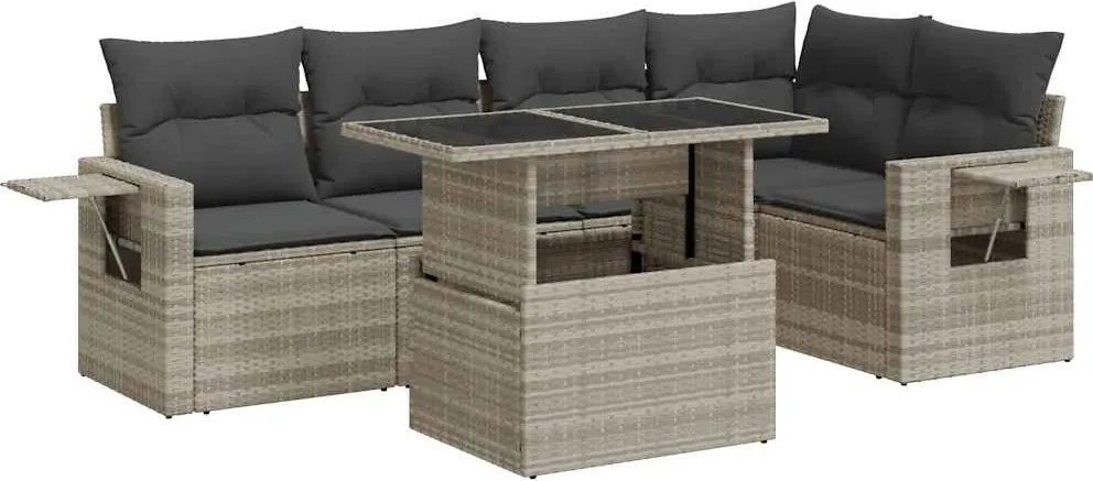 vidaXL Set canapele de grădină cu perne, 6 piese gri deschis poliratan