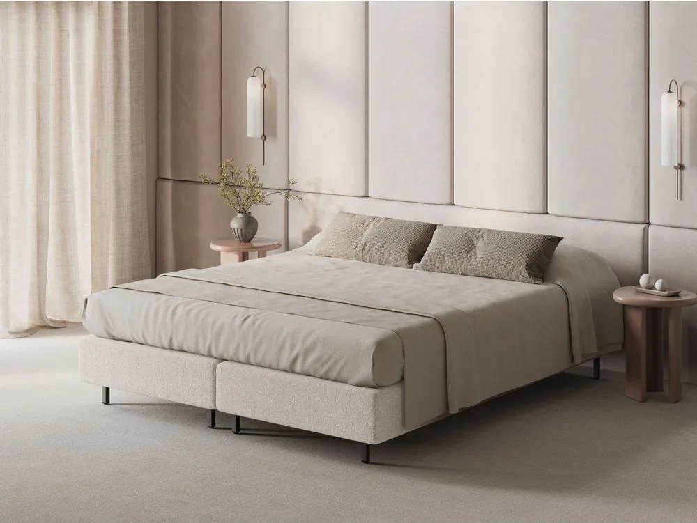 Pat matrimonial crem tapițat fără tăblie 200x200 cm Whale – Micadoni