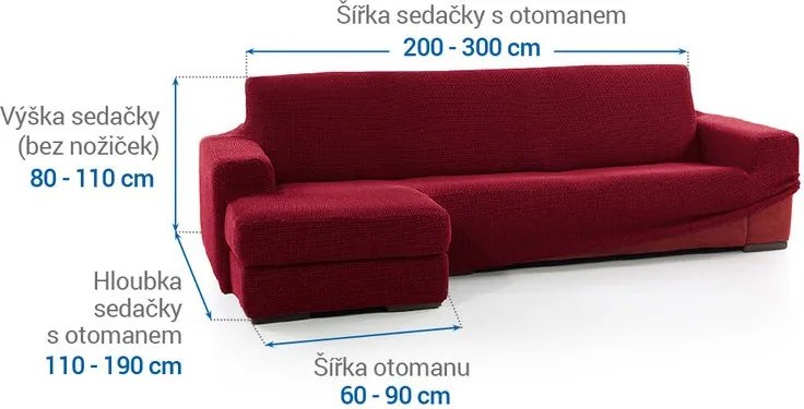 Nueva Textura Huse care se întind foarte bine NIAGARA bordo canapea cu otoman stânga (l. 200 - 300 cm)