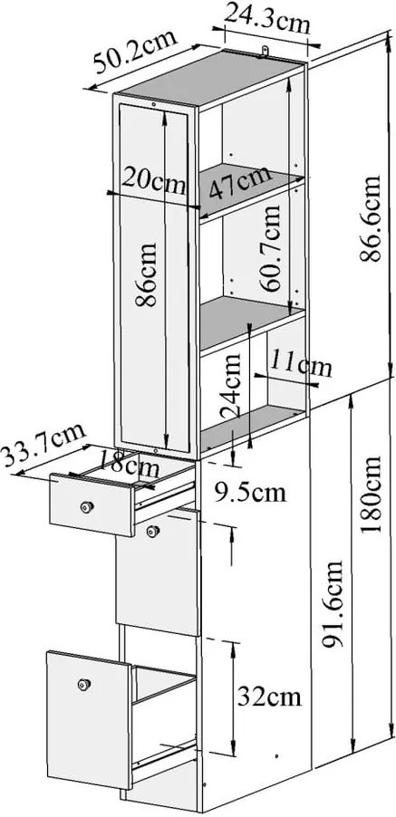 Dulap baie TemaHome Combi, lățime 24,3 cm, gri - maro