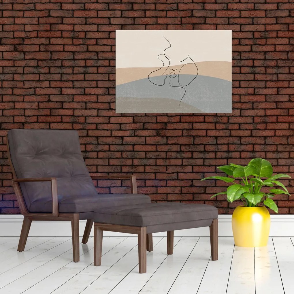 Tablou pe sticlă - Sărut de linie de artă (70x50 cm)