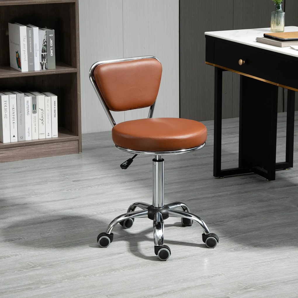HOMCOM Scaun de masaj Vintage - scaun de lucru rotativ 360° - înălțime șezut reglabil 49-64 cm - acoperire sintetică maro metal cromat | Aosom Romania