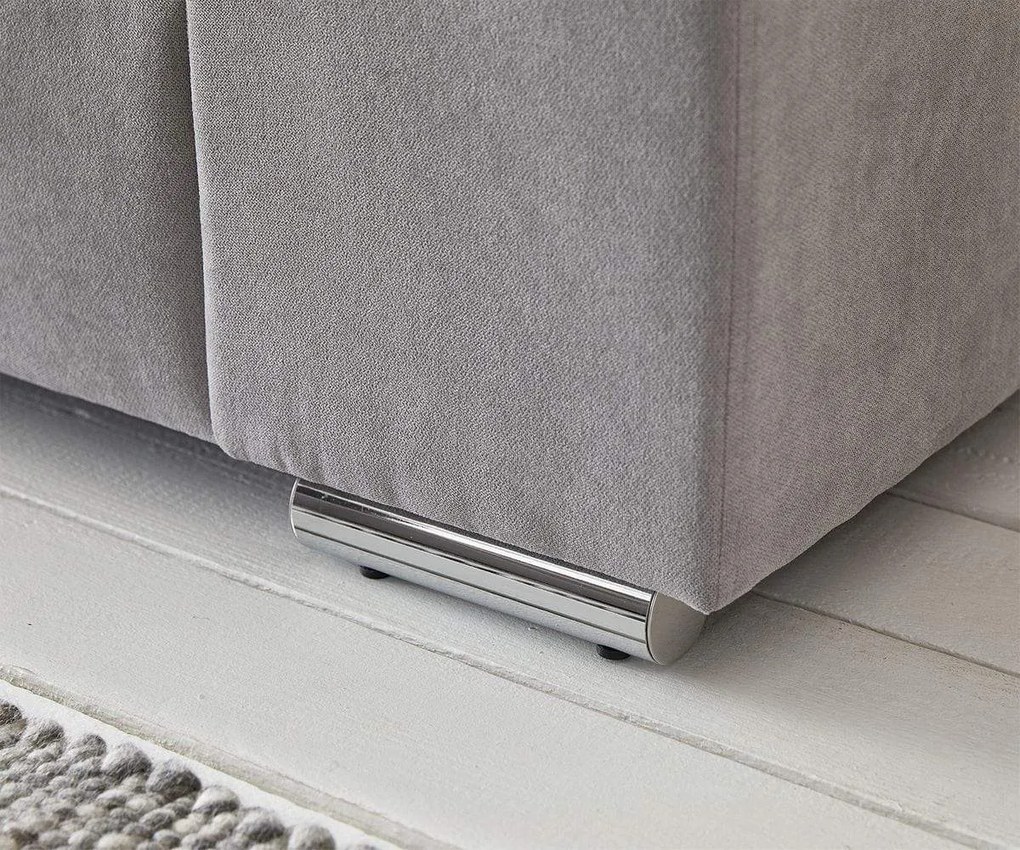 Canapea extensibilă dumonde cu ladă de depozitare si sezut confortabil din spuma high-density, Marbela Enjoy Silver XXL 295x100 cm cu taburet inclus