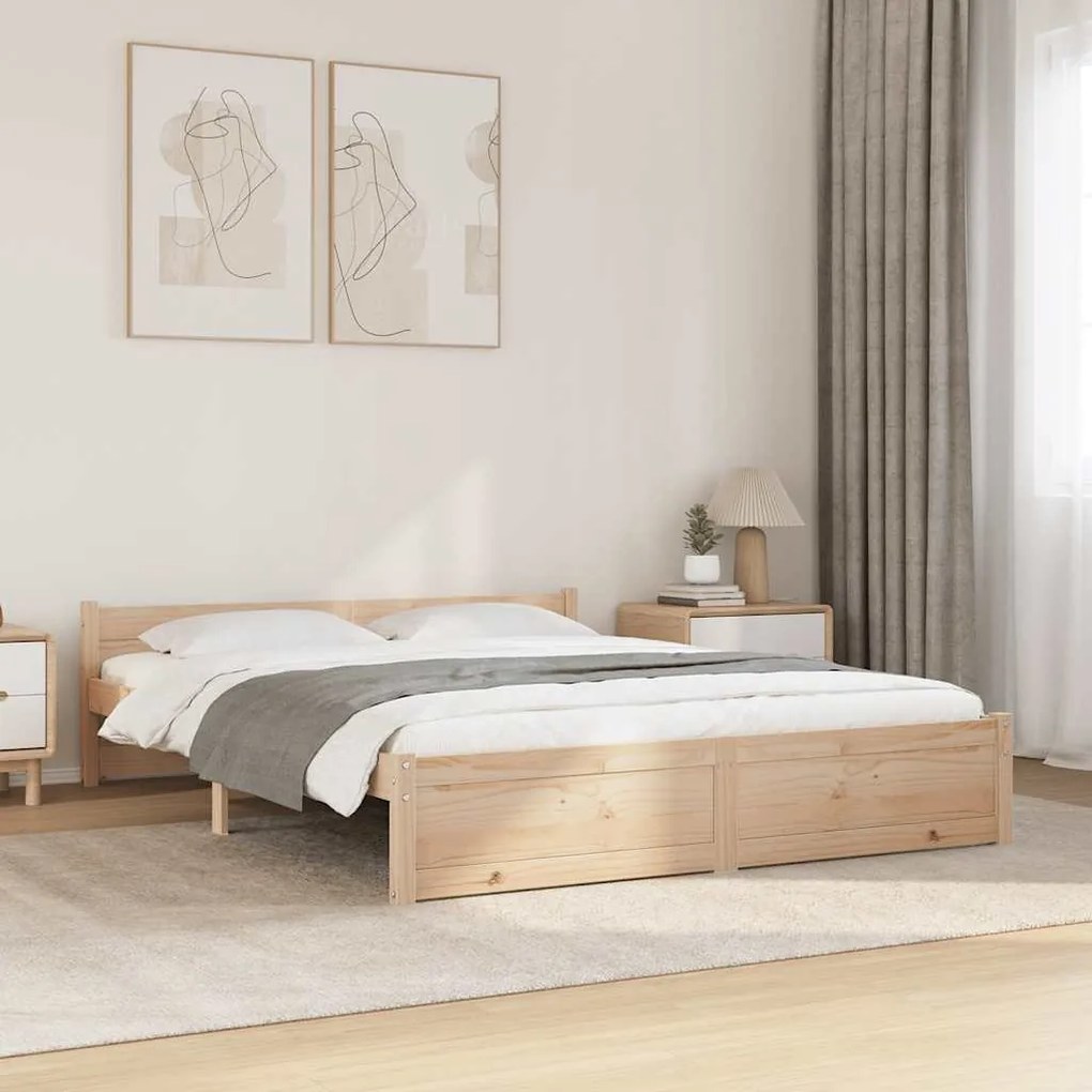 vidaXL Cadru de pat dublu, 135x190 cm, lemn masiv