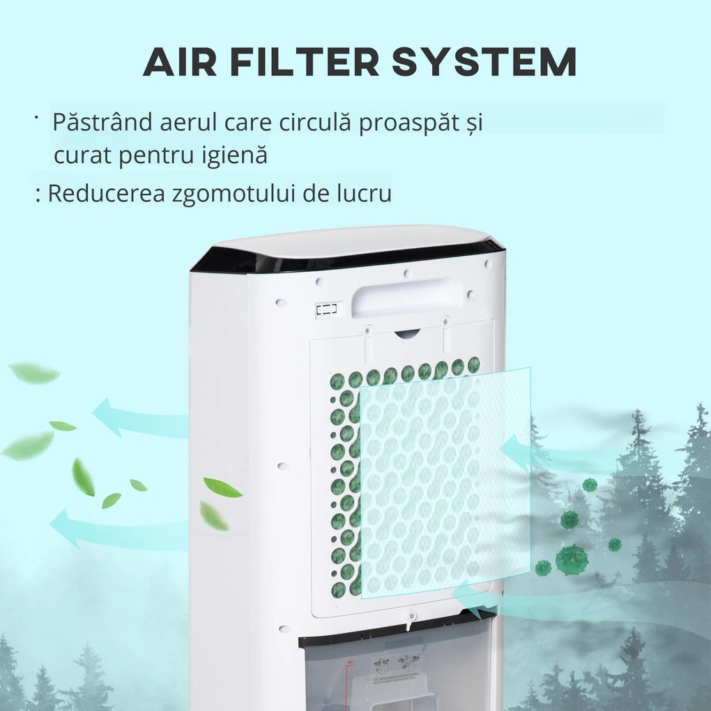 HOMCOM Răcitor de Aer Portabil 4-în-1 de 10L cu Umidificator, Sistem de Răcire, Timer 8 Ore, Telecomandă, pentru Încăperi de până la 20㎡, 60W, ABS, Alb și Negru, 38,2 x 31,6 x 76 cm | Aosom Romania