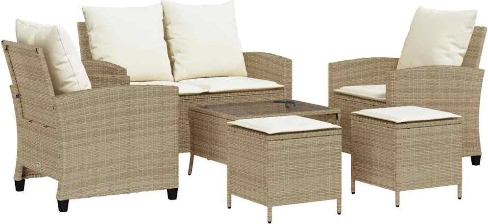 vidaXL Set canapele de grădină cu perne, 6 piese, bej, poliratan