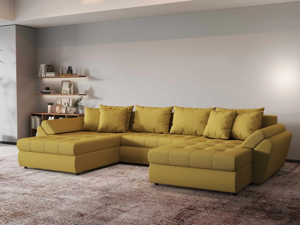 Colțar extensibil dumonde cu ladă de depozitare si sezut confortabil din spuma high-density, Loana U Enjoy Melon 355x185 cm