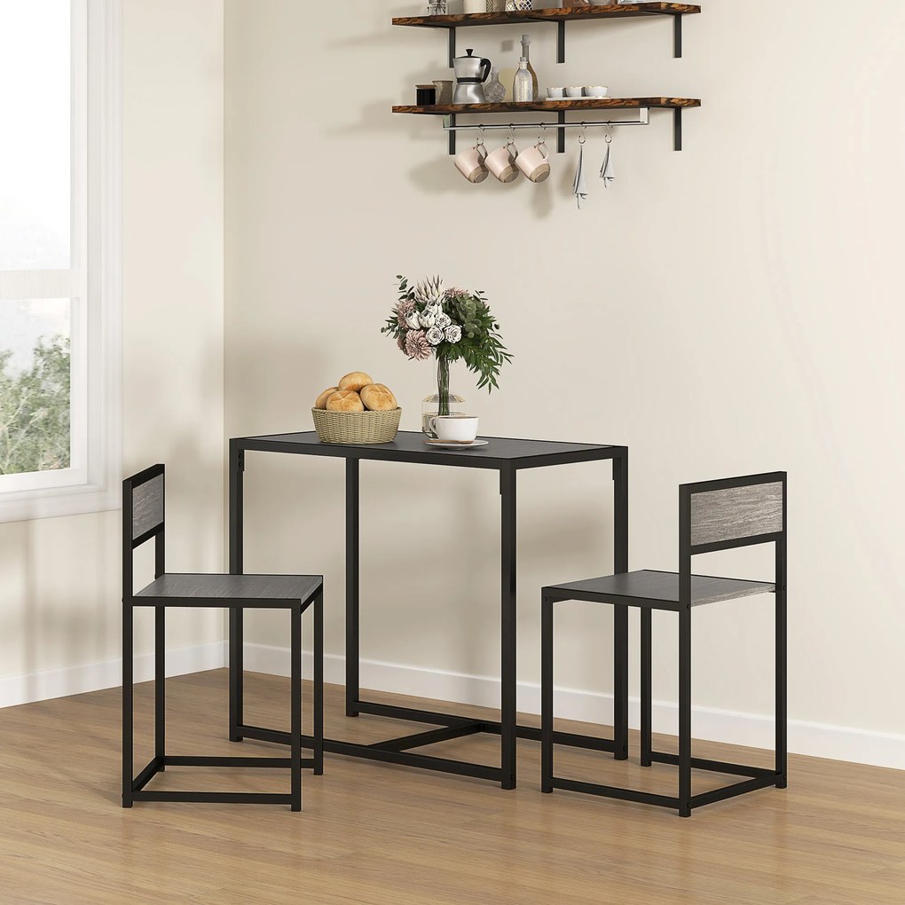 HOMCOM Set bar 3 piese, 2 scaune, 1 masă, 90 cm x 47 cm x 76 cm, Gri | Aosom Romania
