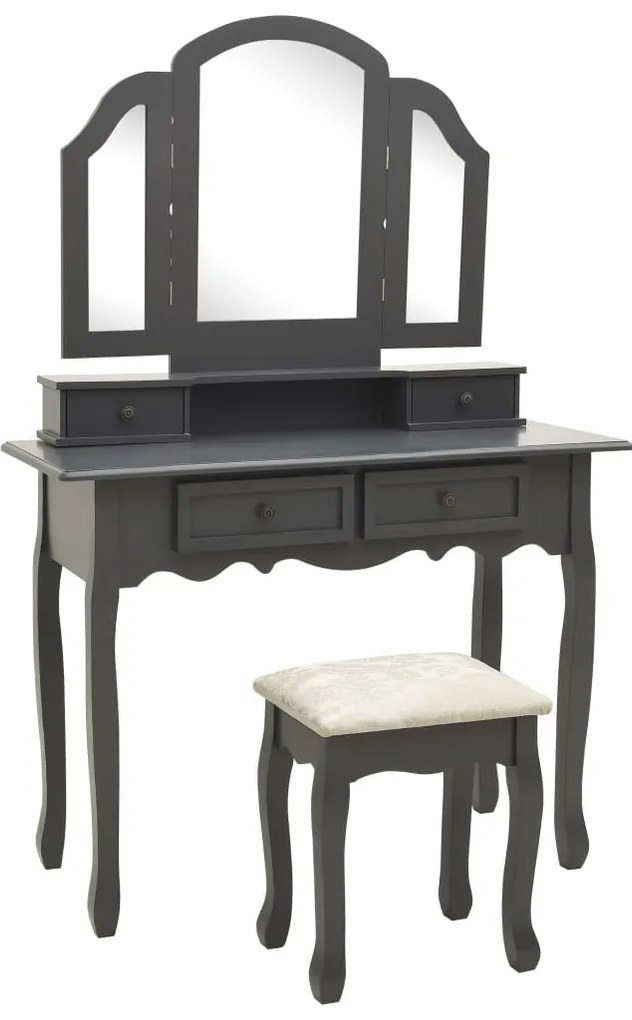 vidaXL Set masă de toaletă cu taburet gri 100x40x146 cm lemn paulownia