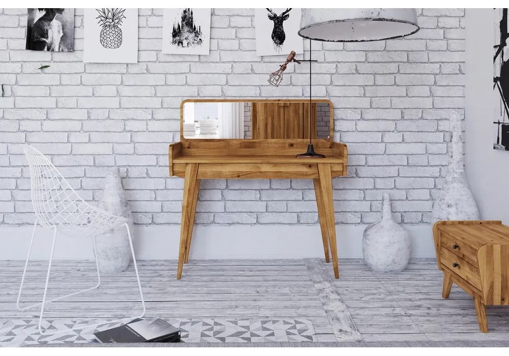 Măsuță de toaletă din stejar cu oglindă 110x45 cm Retro - The Beds