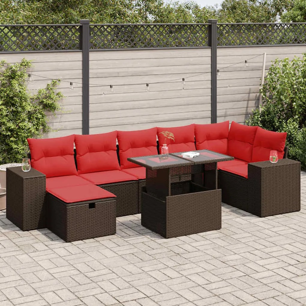 vidaXL Set mobilier grădină perne 8 piese negru, poliratan/lemn acacia