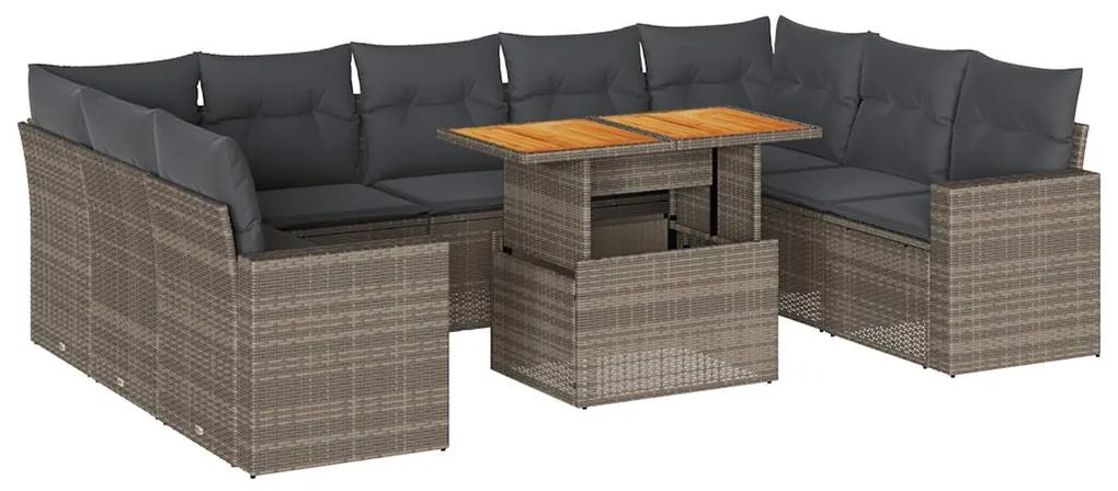 3327084 vidaXL Set mobilier de grădină cu perne, 10 piese, gri, poliratan