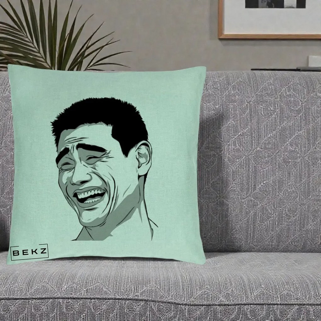 Perna Decorativa Yao Ming Meme, 40x40 cm, Verde Menta, Husa Detasabila, Perna Inclusa, BEKZ®