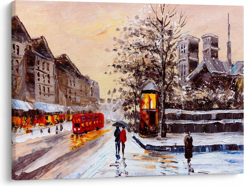 Tablou - Pictură oraș iarna (70x50 cm)