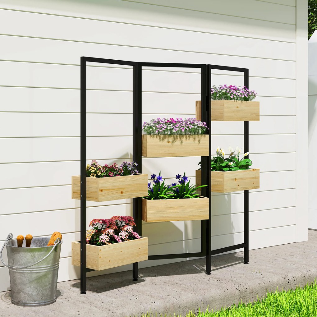 Outsunny Ghiveci cu paravan, pat înălțat cu spalier pliabil, 6 ghivece cu orificii de scurgere, oțel | Aosom Romania