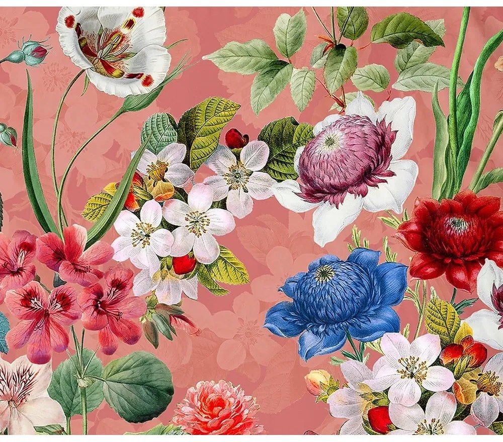 Lenjerie de pat din bumbac organic pentru pat de o persoană Descanso Flowery, 140 x 220 cm, portocaliu