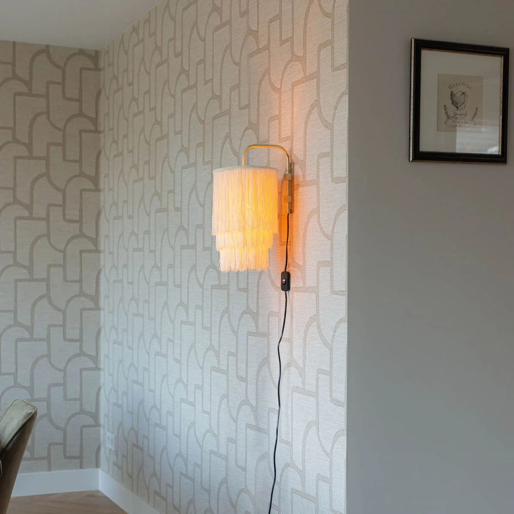 Lampă de perete orientală aurie cu abajur crem cu franjuri - Franxa