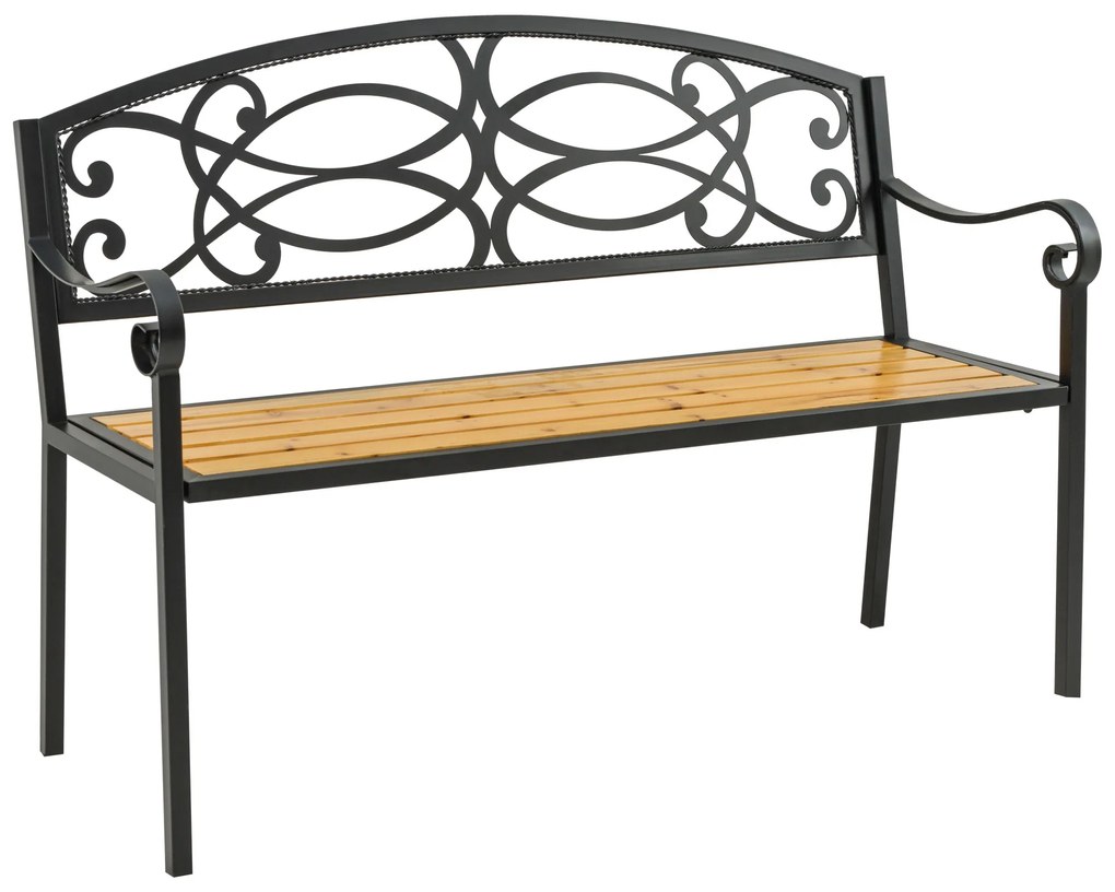 Bancă de Grădină Outsunny pentru 2 Persoane, Design Clasic din Metal și Lemn, Rezistentă la Intemperii, 127x52x88cm | Aosom Romania