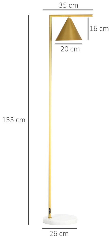 HOMCOM Lampadar pe picior de salon din oţel cu abajur conic orientabil bază marmură 40W 35 x 26 x 153 cm auriu | Aosom Romania