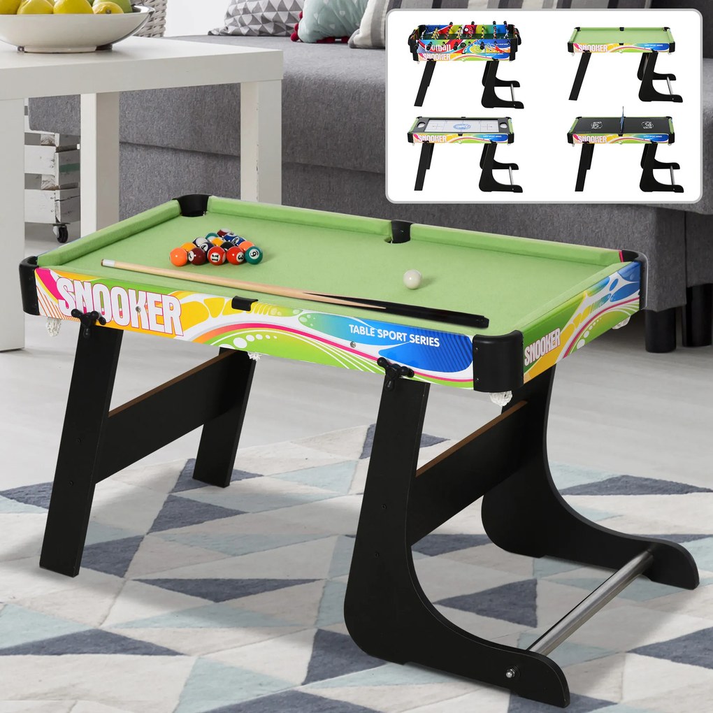 HOMCOM Masă de Joc 4 în 1 pentru Fotbal de Masă, Biliard, Air Hockey și Ping-Pong, 86,5x43,5x64 cm, Multicolor | Aosom Romania