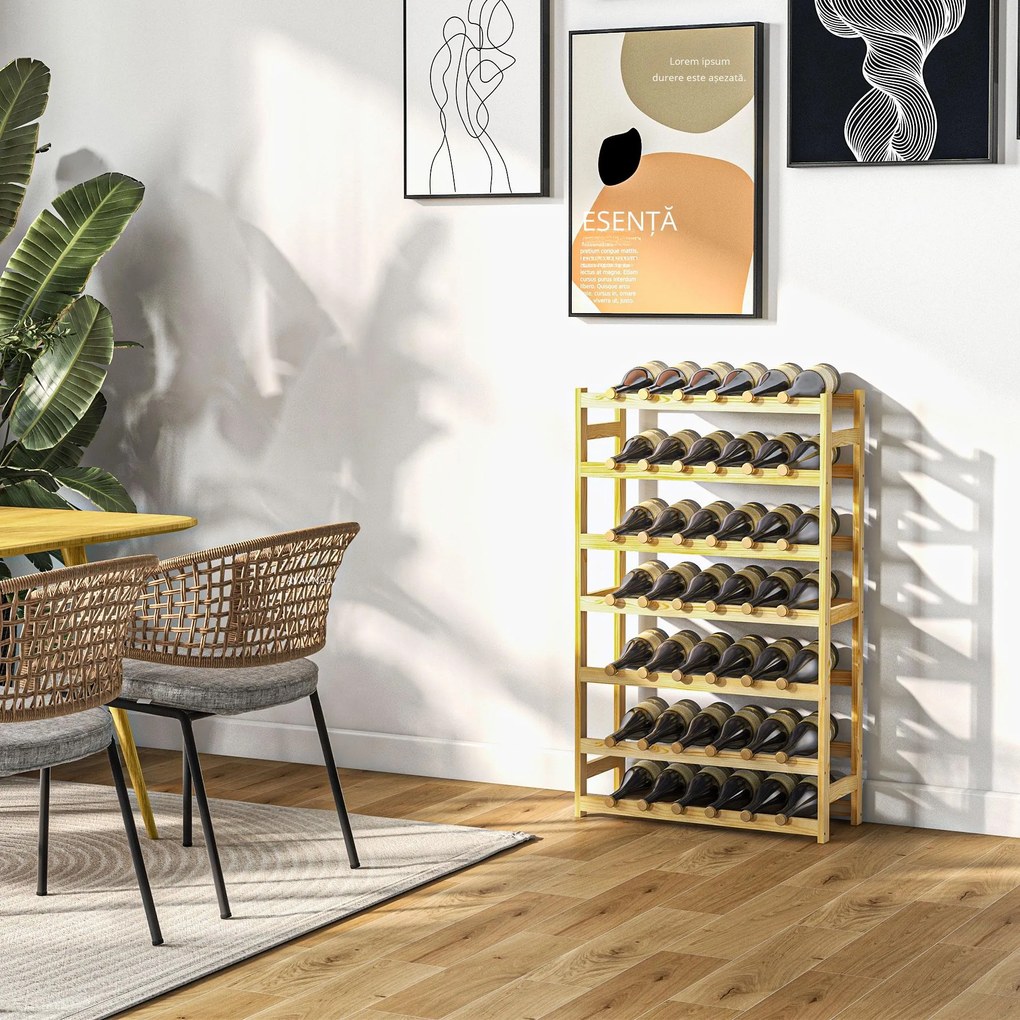 HOMCOM Suport pentru Vin din Lemn, Suport pe 7 niveluri pentru 42 de sticle de Vin, Suport Subțire pentru Bar, 63x25x102 cm, Natural | Aosom Romania