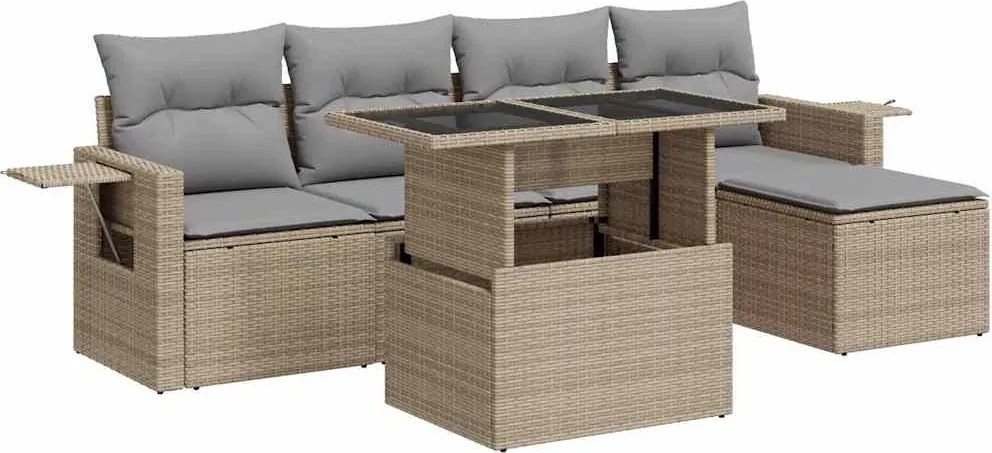 vidaXL Set canapele de grădină cu perne, 6 piese, bej, poliratan