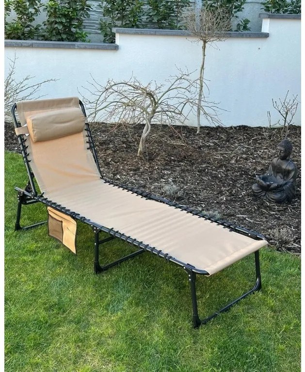 Șezlong pliabil cu geantă Aldotrade 190x58x30 cm, crem