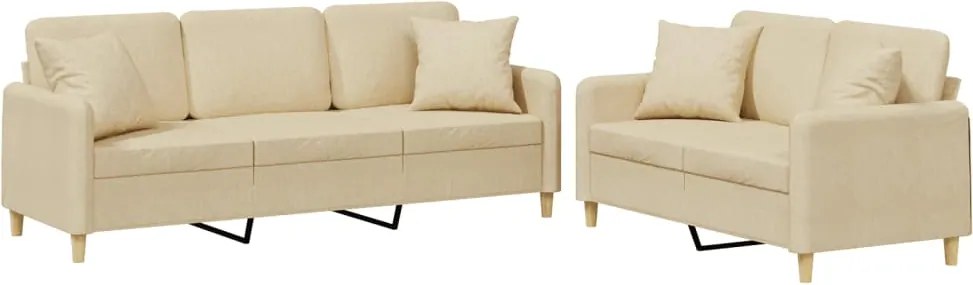 vidaXL Set de canapele cu perne, 2 piese, crem, material textil