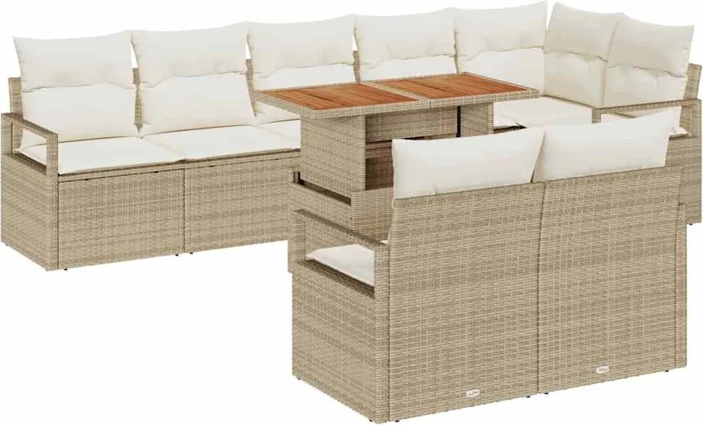 vidaXL Set de canapele pentru grădină 9 pcs Bej Rattan poli