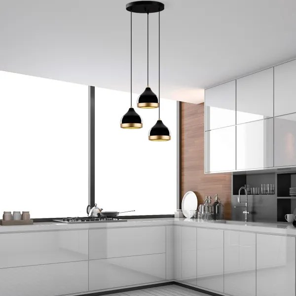 Lustră suspendată pe cablu YILDO 3xE27/40W/230V negru/auriu