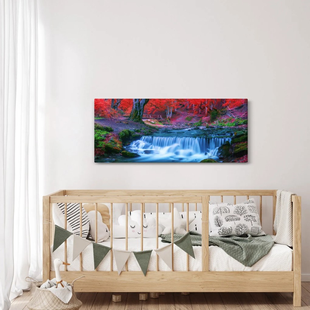 Tablou - Cascada în pădurea roșie (120x50 cm)