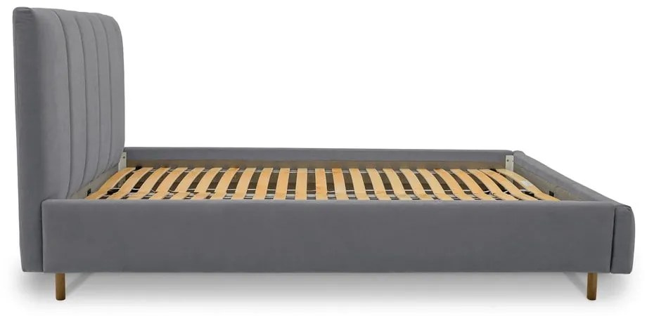 Pat matrimonial gri tapițat cu somieră 160x200 cm Zee – Scandic